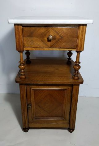 Antique French Bedside Wood,  Marble Top Cabinet/table/shelf Nightstand Art Deco