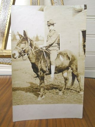 Vtg RPPC Pre WWI WW1 Photo Postcard Soldier Mule Pose US 4th Field Artillery 2