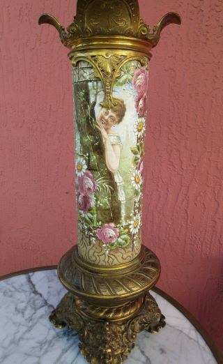 Antique Victorian Porcelain Painting & Gold Gilt Bronze Table Lamp