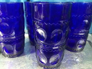 4 Vintage Cobalt Blue 5 1/2” Kings Crown Thumbprint Tumblers Indiana Glass Exc
