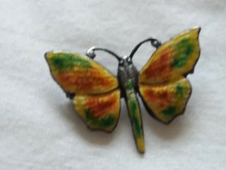 Vintage Silver And Enamel Butterfly Brooch Signed Jp (birmingham)