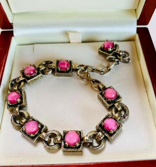 Vintage Jewellery Signed Miracle Pink Moonstone Cabochon Scottish Bracelet