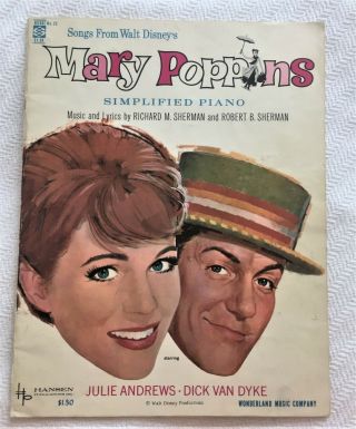 Vtg Mary Poppins (walt Disney) Simplified Piano Wonderland Music Co 1964