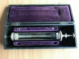 Rare Hauptner Antique Large Flushing Syringe C.  1850 With Box