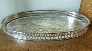 Vintage 1930 - 50s Oval Sheffield Silver Plated Chased Pierced Gallery Tray