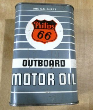 Vintage Phillips 66 Outboard Motor Oil Empty Tin One Quart Size.