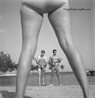 Bunny Yeager 1960s Campy Pin - Up Negative Sexy Leggy Model With Lucky Skin Divers