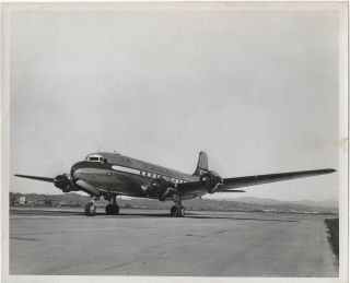 Large Vintage Photo - Western Airlines Dc - 4 Skymaster At L.  A.