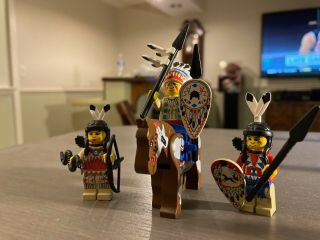 Lego Vintage Western Indian Chief And Warriors Minifigures,  Horse,  Accessories