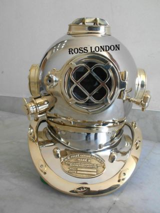 Solid Copper & Brass Mark V Diving Divers Helmet U.  S Navy Nautical Full Size 18 "