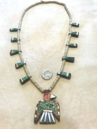 Antique Native American Santo Domingo Pueblo Depression Era Thunderbird Necklace