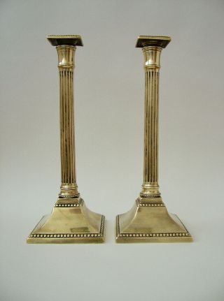 Edward Kendrick Antique English Brass,  Neoclassical 11 3/8 " Tall Candlesticks.