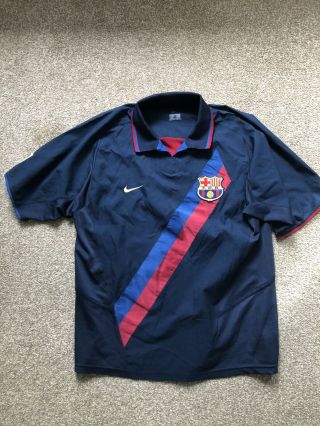Barcelona Fc Vintage Nike 2002/03 Away Football Shirt Size Medium 40 Navy Blue