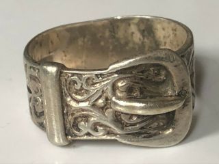 Vintage 1973 Sterling Silver Engraved Buckle Ring Band Size Q 1/2 Full Hallmark