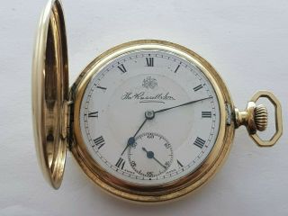 Antique 1910 Thomas Russell 15j Gold Plated Full Hunter Pocket Watch Vgc Rare