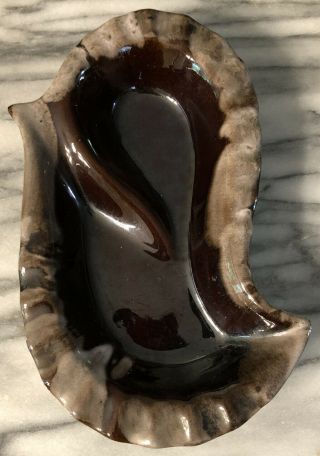 Mid Century Cigar Or Pipe Ashtray Brown Vintage Ceramic Drip Glaze Kidney Shape