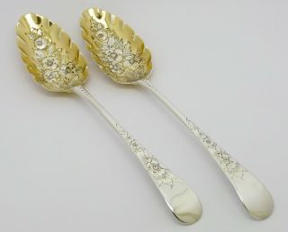 2 Fine 18th Century Cased Peter & Ann Bateman Solid Silver Berry Spoons Hm 1794