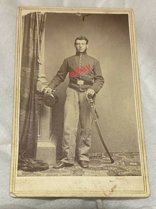 Civil War Cdv Photo Antique Union Soldier Uniform Sword Sabre Calvary Stockton