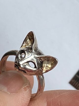 Vintage London Hallmarked Sterling Silver 3d Cat Face Silver Ring - Uk Size M