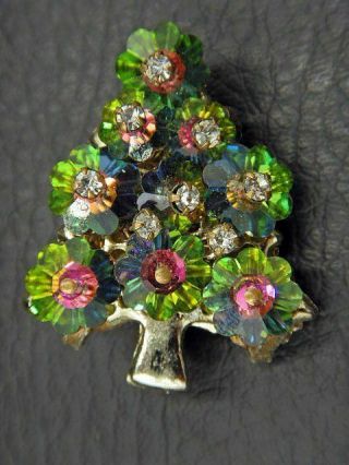 Vintage Brooch Pin Christmas Tree W/ Multi Colored Peacock Margarita Beads