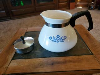 6 Cup Vintage Corning Ware Corelle Coffee Tea Pot Blue Cornflower Metal Lid