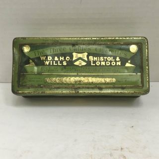Vintage W.  D.  &h.  O.  Wills Three Caftles Cigarette Long Green Tin