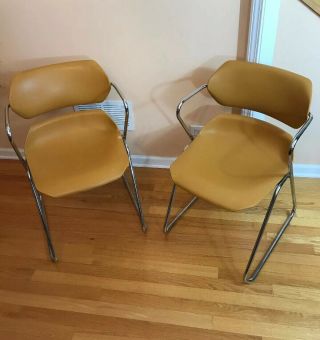 Acton Stacker Chair Brown / Orange Chrome - Set Of Two Mid Century Modern