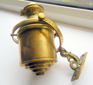 Vintage Gimballed Brass Ships Oil Lamp,  19th Century
