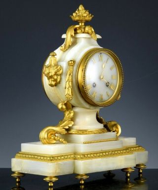 QUALITY 19THC FRENCH GOLD GILT BRONZE WHITE MARBLE MANTLE TABLE CLOCK 2