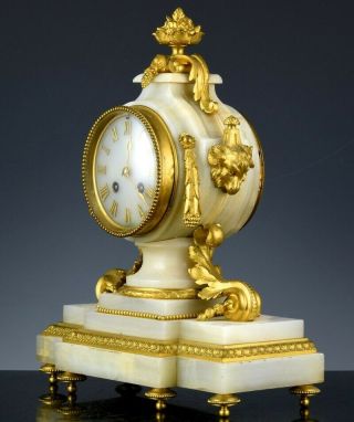 QUALITY 19THC FRENCH GOLD GILT BRONZE WHITE MARBLE MANTLE TABLE CLOCK 3