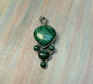 Vintage Necklace Pendant Marked Sterling Silver 925 Big Green Stone,  13.  5 Grams