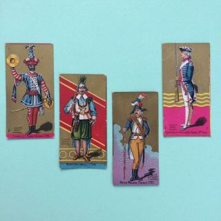 1800s 4 Sweet Caporal Cigarette Cards,  17 - 18th Century French Soldiers,  Kinney