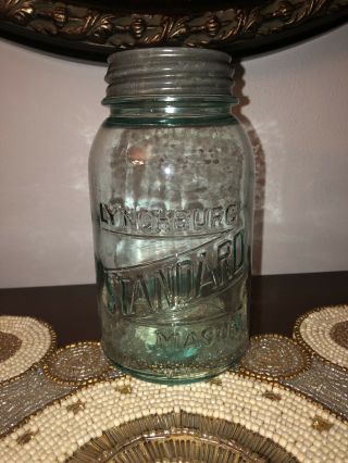 Vintage Lynchburg Standard Mason Jar Blue With Zinc Lid