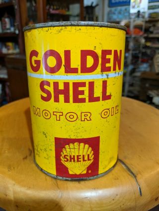 Vintage Golden Shell Motor Oil 1 Quart All Metal Can