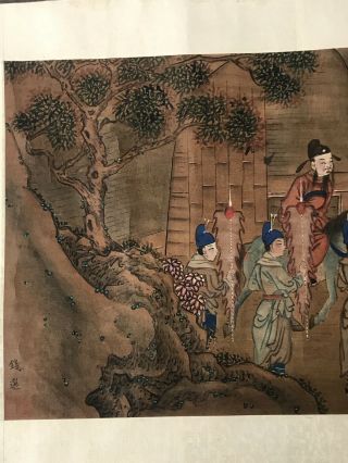 Chinese Long Scroll Painting Of Wang Zhao Jun Her Procession After Qian Xuan