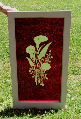 Large 19thc Antique Architectural Red Cut To Clear Glass,  Calla Lily Window,  Nr