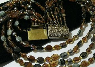 Vintage Jewellery 1930s Art Deco Venetian Amber Glass Bead 7 Strand Row Necklace