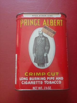 Prince Albert Crimp Cut Tin With Long Burning Pipe And Cigarette Tobacco Inside