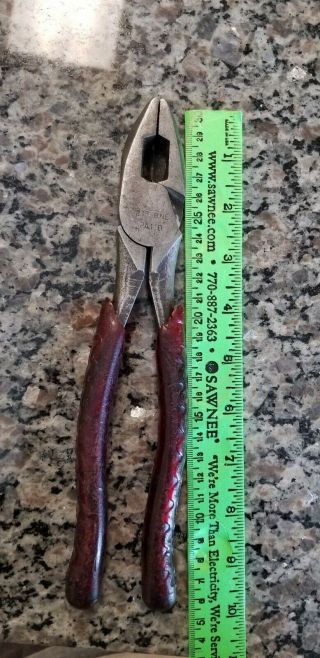 Vintage Klein Tools Lineman’s Pliers 213 - 9NE 9” RED 