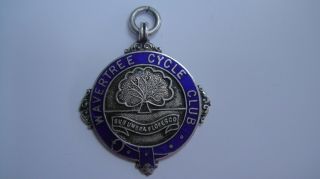 Vintage Antique Silver Enamel Wavertree Cycle Club Bicycle Club Medal Badge 1928