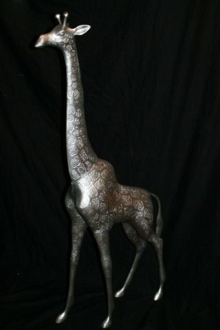 Antique Vintage Brass Giraffe Statues Hollywood Regency Mid Century 45 "