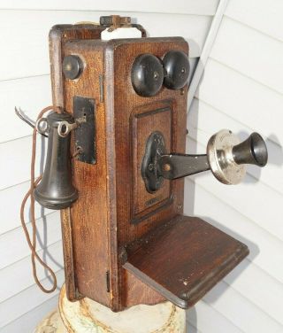 Antique 1897 - 1910 Kellogg Wood Hand Crank Wall Mount Telephone Example
