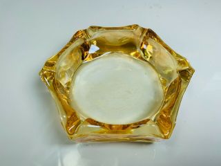 Vintage Mid Century Modern Heavy 4.  5” Amber Gold Glass Ashtray