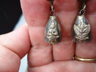 Vintage 925 Sterling Silver Siam God Goddess Bell Heart Dangle Earrings