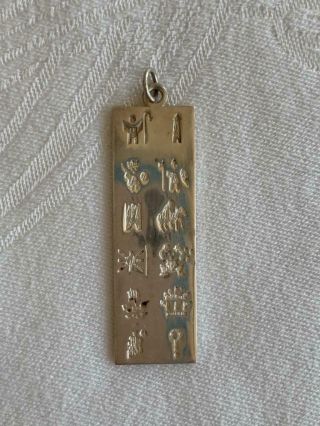 Vintage S.  D.  925 Sterling Silver Made In Ireland Hieroglyph Pendant 12 Symbols