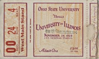 Vintage 1928 University Of Illinois Vs Ohio State College Football Ticket Stub