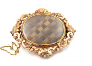 Large Antique Victorian 9ct Rose Gold Woven Hair Picture Locket Swivel Brooch