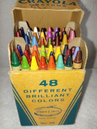 Vintage Crayola Crayons 48 Different Brilliant Colors Includes The Flesh Color.
