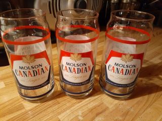 Vintage Tall Molson Canadian Beer Glass Set Of 3