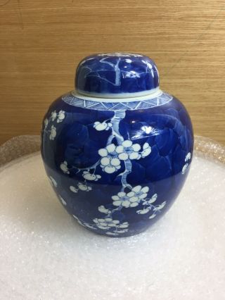 22cm Antique Chinese Blue And White Ginger Jar And Cover